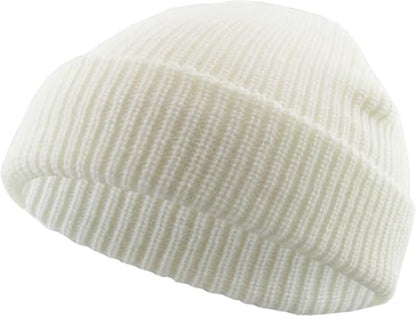 Fisherman Short Beanie Leon Roll up Trawler Classic Skullcap Hipster Beanie Warm Winter Hats Acrylic Ribbed Knit Cuff Daily - color: White Fisherman Beanie