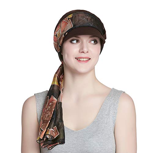 Alnorm Breathable Cotton Hat and Scarf Set Chemo Headwear for Women - color: Coffee Diamonds