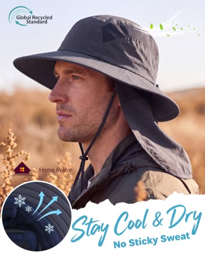 Home Prefer UPF 50+ Sun Hat with Neck Flap Wide Brim Fishing Hat for Men - color: Ink