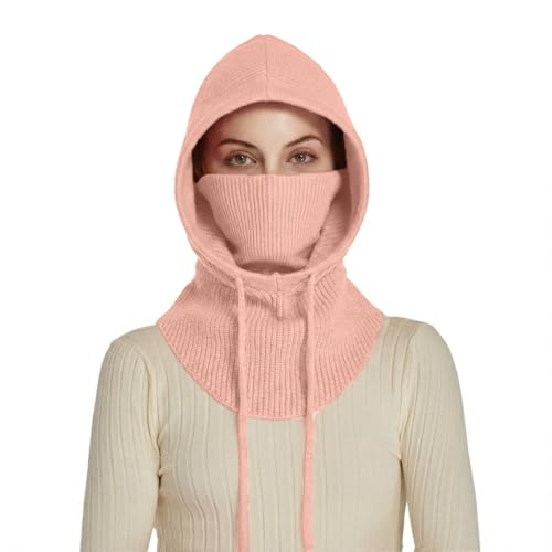 Knit Balaclava for Women Winter Hats Ski Mask Face Cover Neck Warmer - color: Pink
