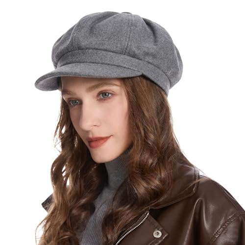 ZLYC Women Classic Newsboy Cap Visor 8 Panel Gatsby Cabbie Paperboy Hat - color: Gray