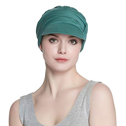 Alnorm Breathable Cotton Hat and Scarf Set Chemo Headwear for Women - color: Green Diamonds