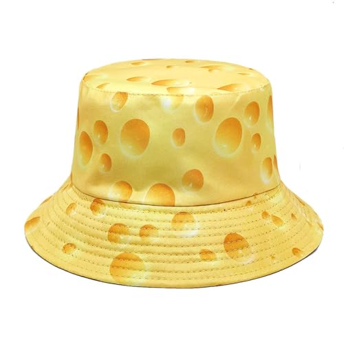 Bucket Hat for Women Men, Cotton Reversible Double Side Wear Sun Hats Beach Fisherman Hat - color: Cheese Yellow