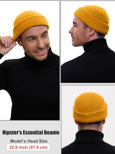 Wool Short Fisherman Beanie for Men Women Double Cuffed Skull Caps - color: 1pcs-yellow