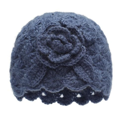 ZLYC Women Winter Crochet Knit Floral Beanie Hat - color: Rose Blue, size: One Size