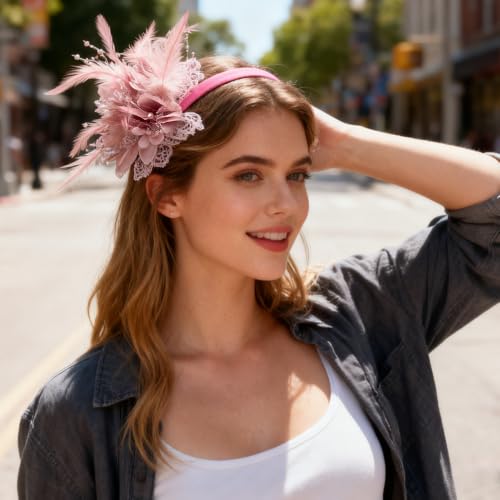 Fascinators Hat Tea Party Hat for Women 1920s Halloween Party - color: Dusty Pink