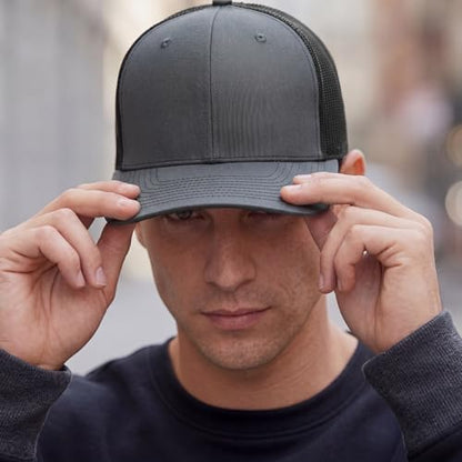 4 Pack Mens Trucker Hat Baseball Cap Adjustable Breathable Mesh Golf Hat Side Durable for Men Woman - color: Dark Gray, Coffee, Black, Light Greenish Gray