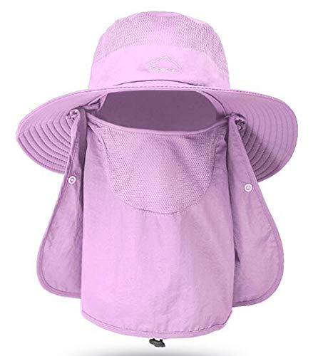 Fishing Hat for Men & Women, Sun Protection Hat with Face Cover & Neck Flap - color: Purple