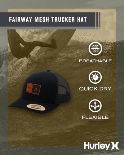 Hurley Mens Trucker Hat Fairway Mesh Quick-Dry Trucker Hat, Snapback - color: Black