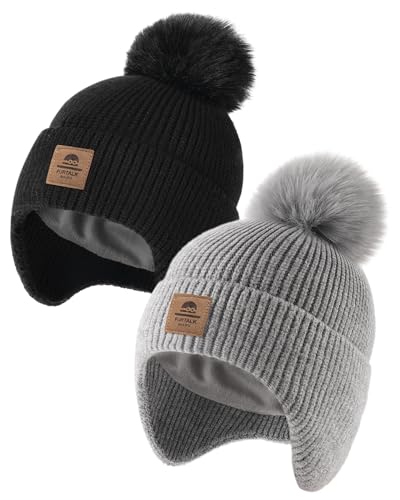 FURTALK Baby Toddler Winter Hat Fleece Lined Beanie Earflaps Outdoor - color: Black+gray, size: 6-24 Months