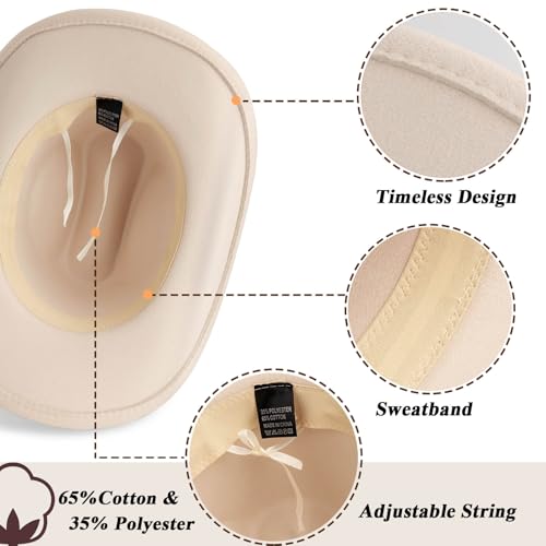 DRESHOW Western Cowboy Hat for Women and Men Wide Brim Glitter Cowboy Cowgirl Hat with Rhinestone Felt Fedora Hats - color: 1 Pack Style 10: Off-white