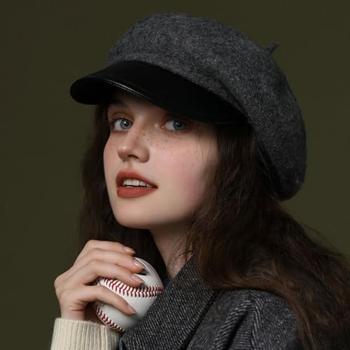 Women Classic Wool Blend Berets Elegant Flat Beret Caps Retro Peaked Cap Hats Autumn Winter Hat Solid Color - color: Grey