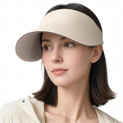 63g ONLY Ultra-Lightweight Foldable Sun Visor Hat for Women, 99% UV Block, Foldable & Packable Beach Outdoor Travel Cap - color: Wheat