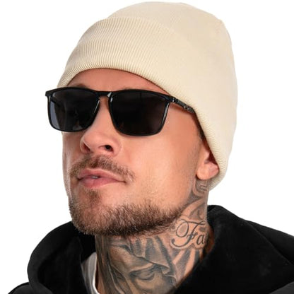 100% Cotton Beanie for Women Men Soft Knit Beanies Warm Winter Hat - color: Beige