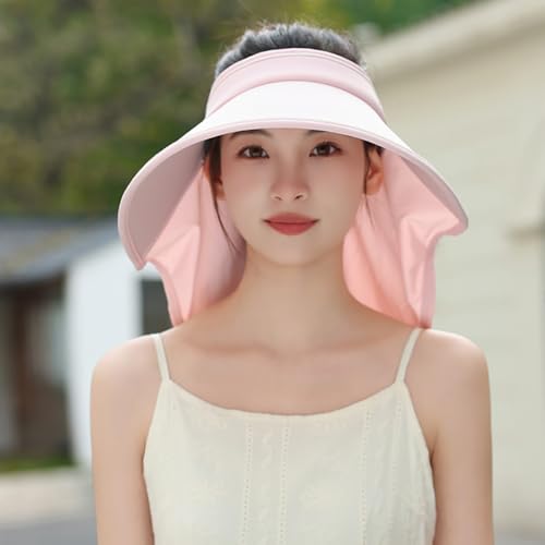Sun Visor Hats for Women Wide Brim UPF 50+ UV Sun Protection Visor Hats Casual Adjustable Roll up Summer Beach Caps - color: B-pink