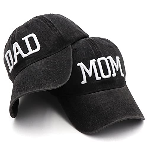 Mom and Dad Hats Fathers Day Mom Dad Gifts Hat Embroidered Adjustable Baseball Caps New Parents Gifts for Couples - color: Black Mom Hat and Black Dad Hat