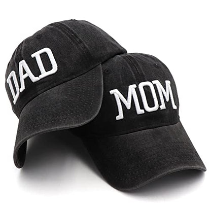 Mom and Dad Hats Fathers Day Mom Dad Gifts Hat Embroidered Adjustable Baseball Caps New Parents Gifts for Couples - color: Black Mom Hat and Black Dad Hat
