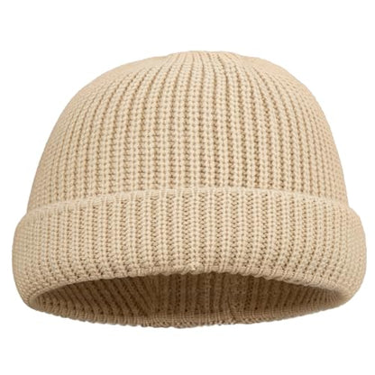 Croogo Daily Skull Cap Knit Beanie Hat Classic Men Warm Winter Hats Trawler Toboggan Cap Roll-up Edge Swag Fisherman Ski Cap - color: Kh45-nn-s-beige, size: Small