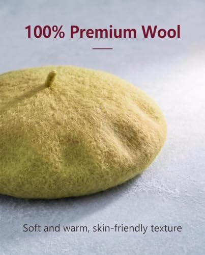 French Beret Hats for Women Men - Classic Wool Beanie Winter Cap - color: Pea Green