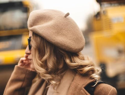 Lanzom Wool Blend Women Beret Hat French Beret Cap Winter Fashion Solid Color Hat for Women Girls Lady - color: Camel