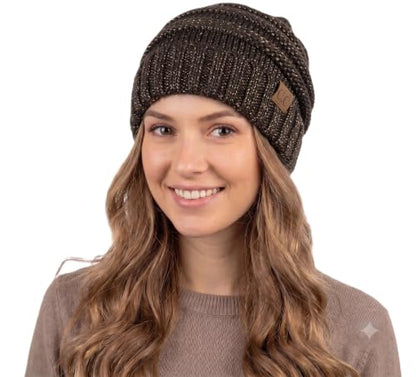 NYFASHION101 Slouch Wrinkled Beanie Cap Slouchy Skull Hat - color: Brown Metallic