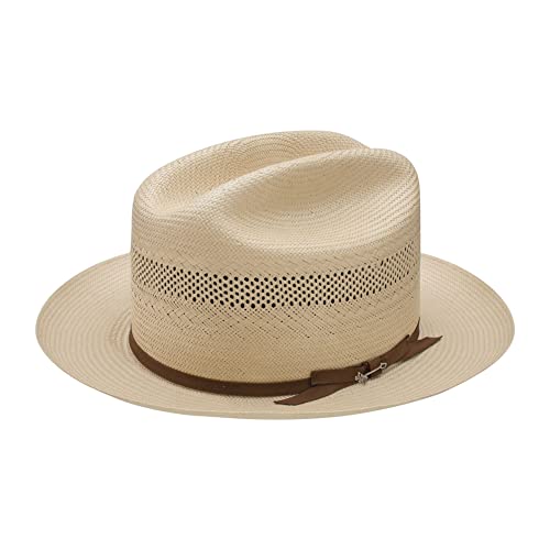 10X Quality Shantung Straw Cowboy Hat with Vented Crown and Brown Grosgrain Hatband by Stetson - color: Toast, size: 7 5/8