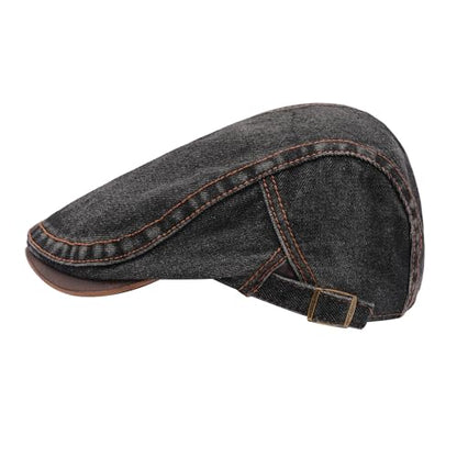 ZLYC Men Cotton Flat Cap Summer Scally Newsboy Beret Driver Hat - color: Denim Black
