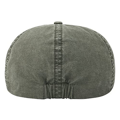 VOBOOM Cotton Washing Flat Cap Cabbie Hat Gatsby Ivy Irish Hunting Newsboy - color: Washed Army Green