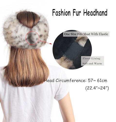 LA CARRIE Faux Fur Headband with Stretch Women's Winter Earwarmer Earmuff - color: Grey Leopard Printed