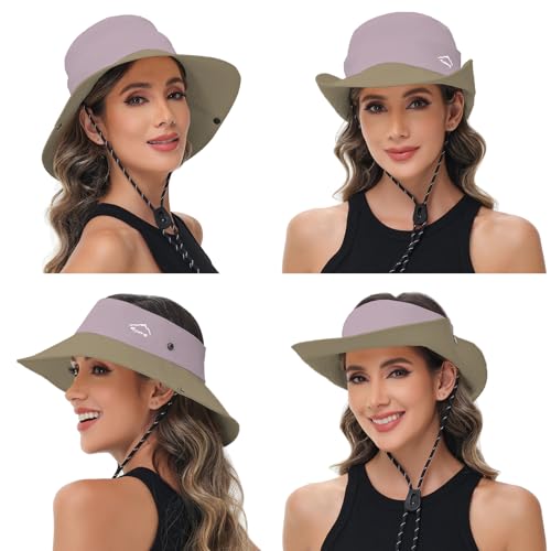 Sun Hats for Women Bucket Hat UV Protection Fishing Hat Wide Brim Safari Hats 2 in 1 Zip-Off Sun Visor Hats UPF 50+ - color: 1pack-coffee Pink