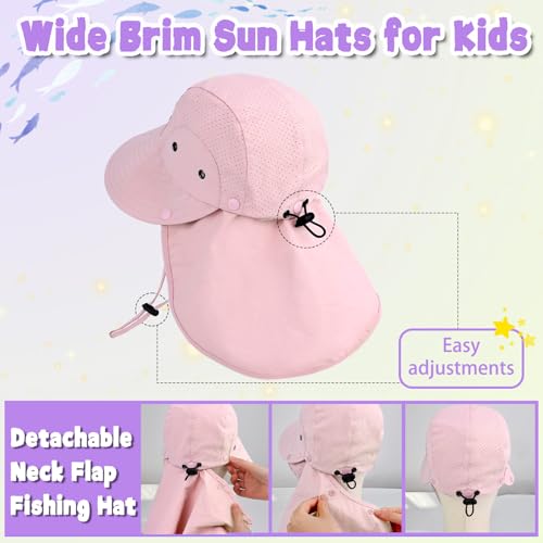 Kids Sun Hat with Detachable Neck Flap for Boys & Girls Wide Brim Fishing Hat for Kids Water Resistant UV Protection - color: 1 Pack-light Pink