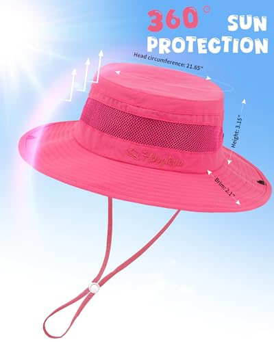 HONGTEYA Kids Sun Hat UPF 50+ Toddler Bucket Summer Hat Fishing Outdoor - color: Rose Red, size: 5-13 Years