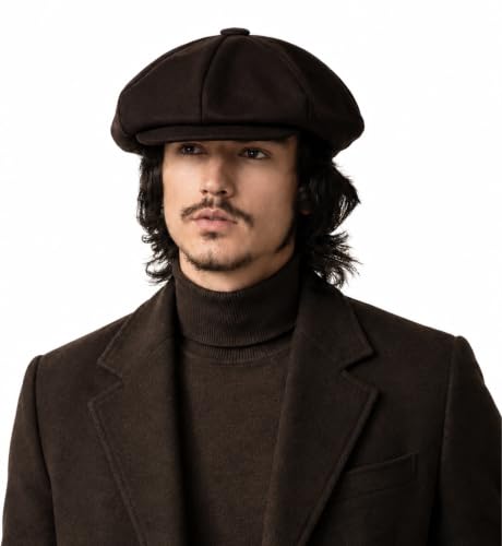 EPOCH Men's Newsboy Cap 8 Panel Wool Blend Gatsby Hat Vintage Big Apple Flat Cap Classic Driving Hat - color: Brown
