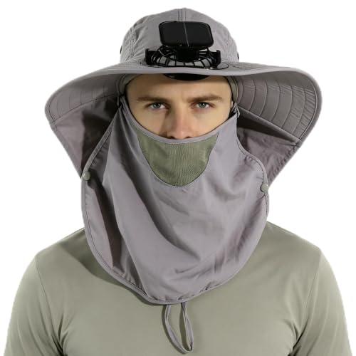 Outdoor Sun Hat Detachable Neck Face Flap UPF 50+UV Protection Visor Fishing Hats with Neck Flap for Men & Women - color: Light Gray2