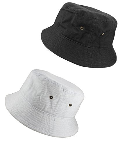 Gelante Solid Color 100% Cotton Bucket Hat for Women and Men Packable Travel Summer Beach Hat - color: 2pcs Black & White, size: Large-X-Large