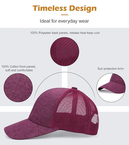 Blank Mesh Back Trucker Hat for Men and Women, Unisex Adjustable Snapback Baseball Cap, Adult Plain Classics Retro Hat - color: Wine