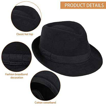 Unisex Classic Fedora Hat Men Women Manhattan 1920s Short-Brim Jazz Hats - color: Black/Broadband