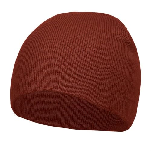 1 Pack Burgundy Cuffless Short Beanie Skull Cap, Acrylic Knit, Stretch Fit, Unisex