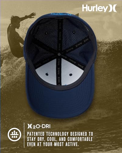 Hurley Mens Baseball Cap, H2O-Dri Stretch Fitted Hat with Curved Bill - color: Blue, size: Small-Medium