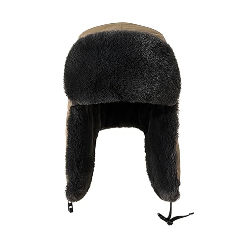 Mens Winter Camo Trapper Hat with Ear Flaps Faux Fur Lined Trooper Ushanka Hats Windproof Warm Russian Hunting Ski Cap - color: Khaki