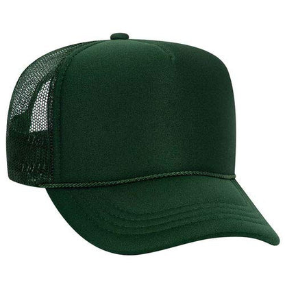 Ashen Fane Kids' Polyester Foam Front 5 Panel High Crown Mesh Back Trucker Hat - color: Dark Green