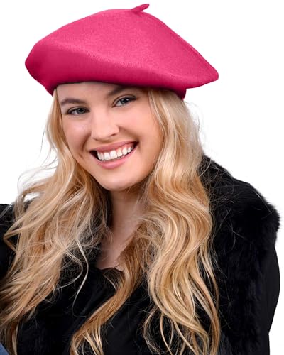Parquet Solid Color French Beret Hat. Classic French, Casual and Chic Lightweight Cap for Women - color: Fuchsia