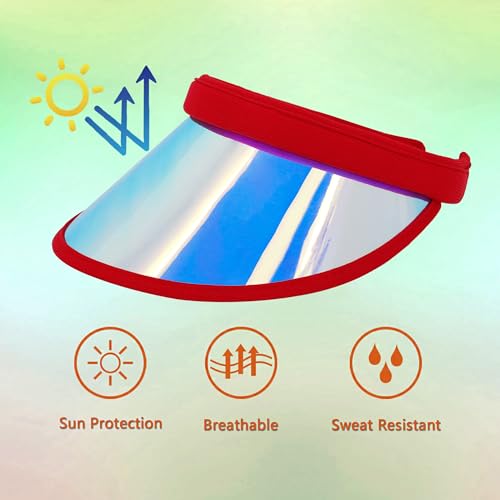 Surkat Women Sun Visors Hologram Wide Brim Thicker Sweatband UV Protective Sportswear Visors Sunhat - color: Red Blue