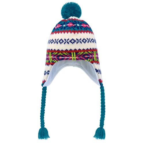 Winter Peruvian Hat Earflap Fleece Lined Girls Knit Beanie 3-10T - color: 2a-bluestripe, size: 3-5T