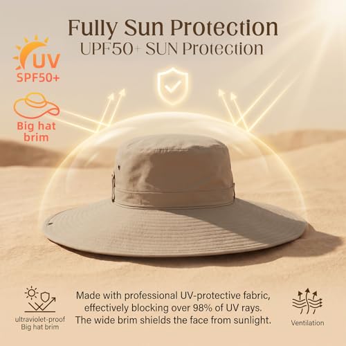Wide Brim Sun Hats Men Bucket Hat Fishing Hats - color: Khaki