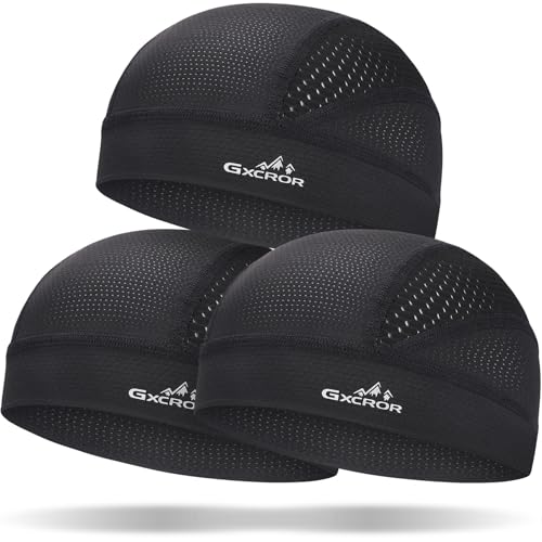 GXCROR Cooling Skull Cap for Men Women Sweat-Wicking Breathable Mesh Liner for Helmets, Summer Cycling Motorcycle - color: Black+black+black, size: Medium