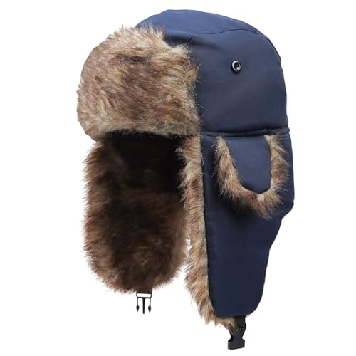 ONWAY Trapper Hat Winter Hats for Women Men with Faux Fur Ear Flaps - color: Navy Blue