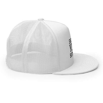 Show Me Your Butthole Premium Trucker Hat Flat Bill High Crown Adjustable Funny Cap - color: White