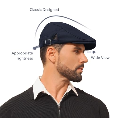 Newsboy Hat Cotton Adjustable Flat Caps Ivy Irish Gatsby Cap Cabbie Golf Hunting Hats for Men - color: Navy