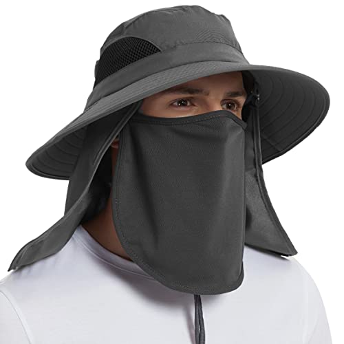 Wide Brim Sun Bucket Hat, Waterproof Boonie Hat for Men & Women - color: 07 Dark Grey